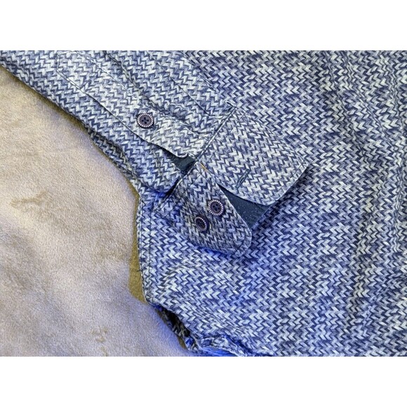 Across The Pond Diamond Button Down Long Sleeve Blue Dress Shirt Mens SZ: M - Picture 4 of 11